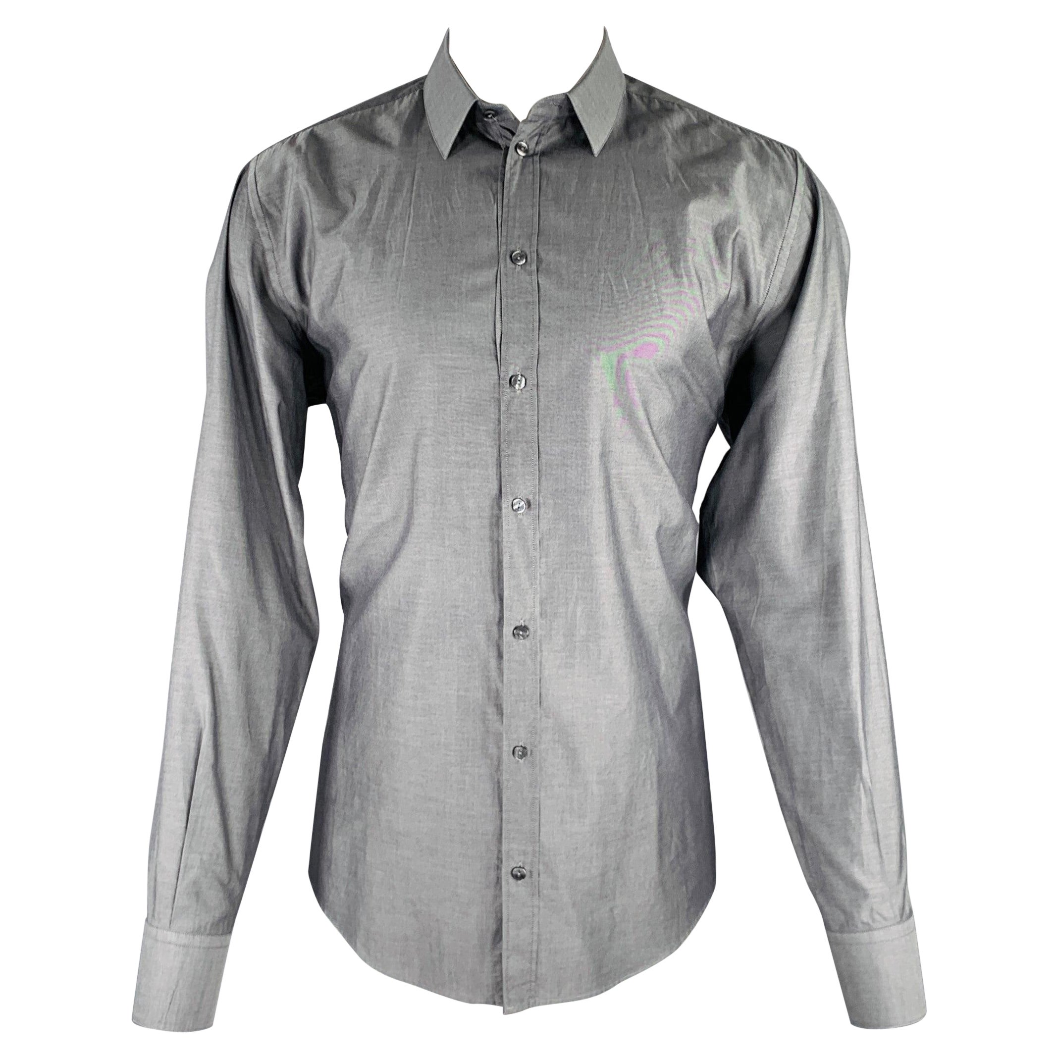 DOLCE & GABBANA Size M Grey Cotton Button Up Long Sleeve Shirt For Sale