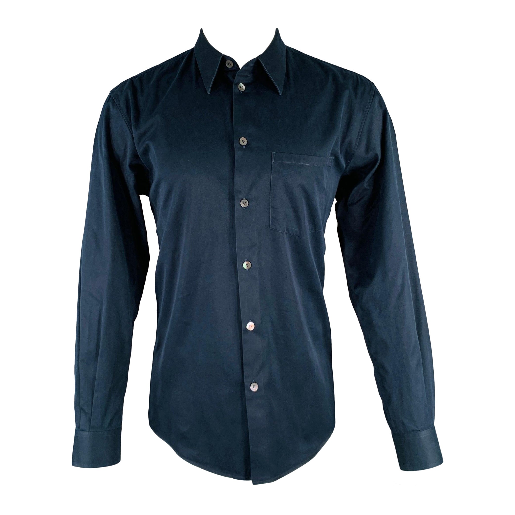 HELMUT LANG - Camicia a maniche lunghe in cotone navy con bottoni - taglia M in vendita