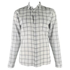 DIOR HOMME Talla L Camisa de manga larga abotonada de algodón gris a cuadros blancos