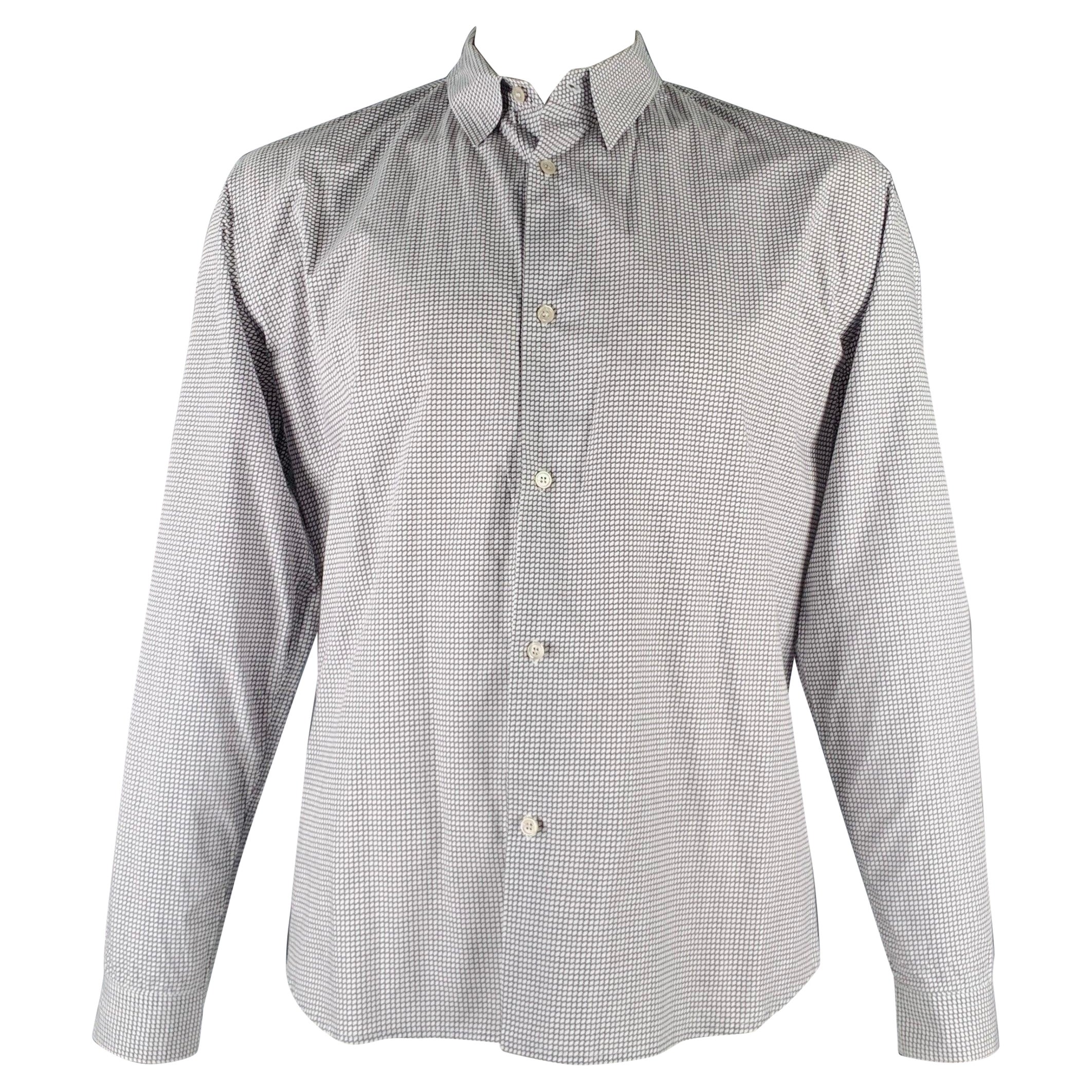 MARNI Size XL Grey White Cotton Button Up Long Sleeve Shirt For Sale