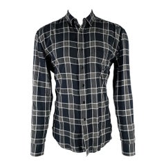 SAINT LAURENT Size M Grey Black White Plaid Tencel Viscose Long Sleeve Shirt