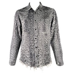 AMIRI Taglia L Grigio Nero Stampa Animale Cotone Button Up Camicia Manica Lunga