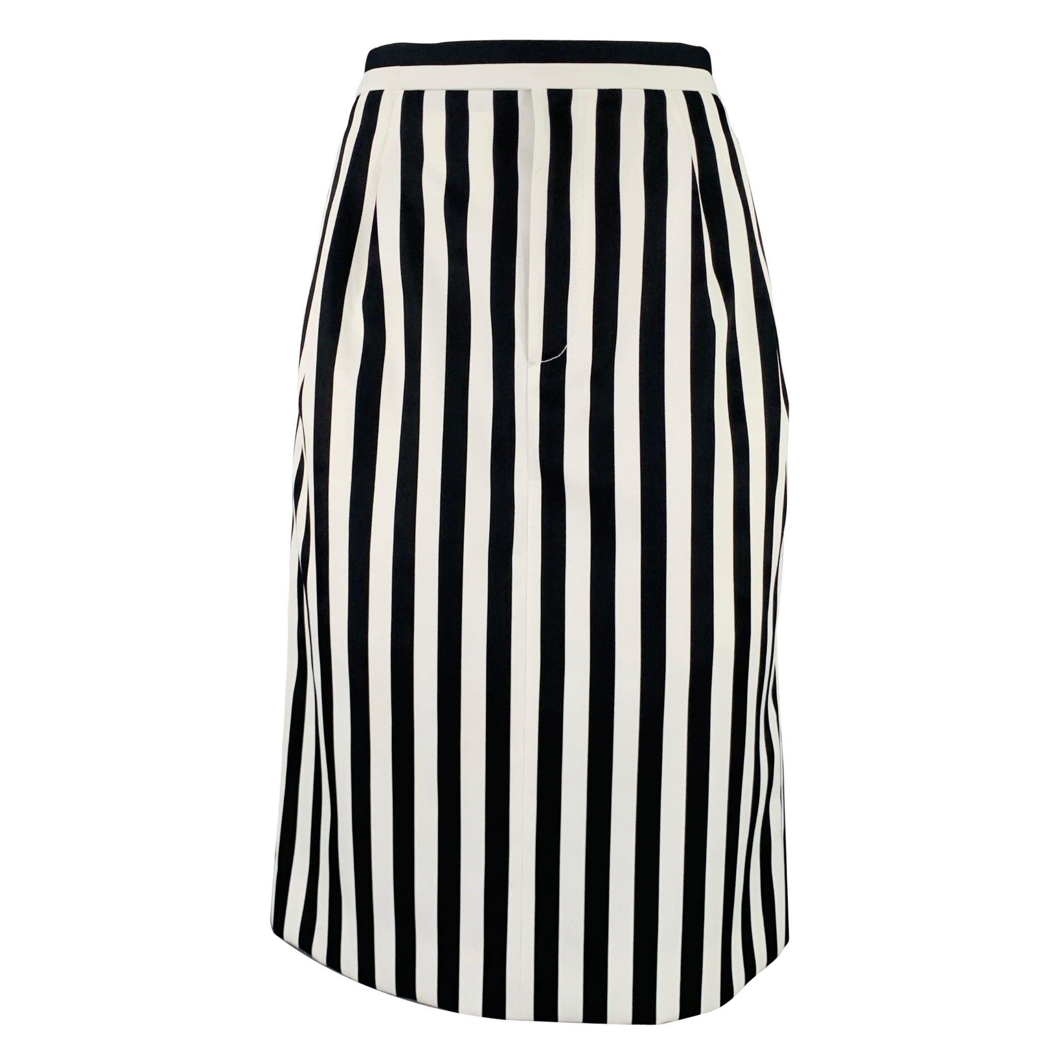 MARC JACOBS Size 6 Black White Polyester Stripe Pencil Skirt