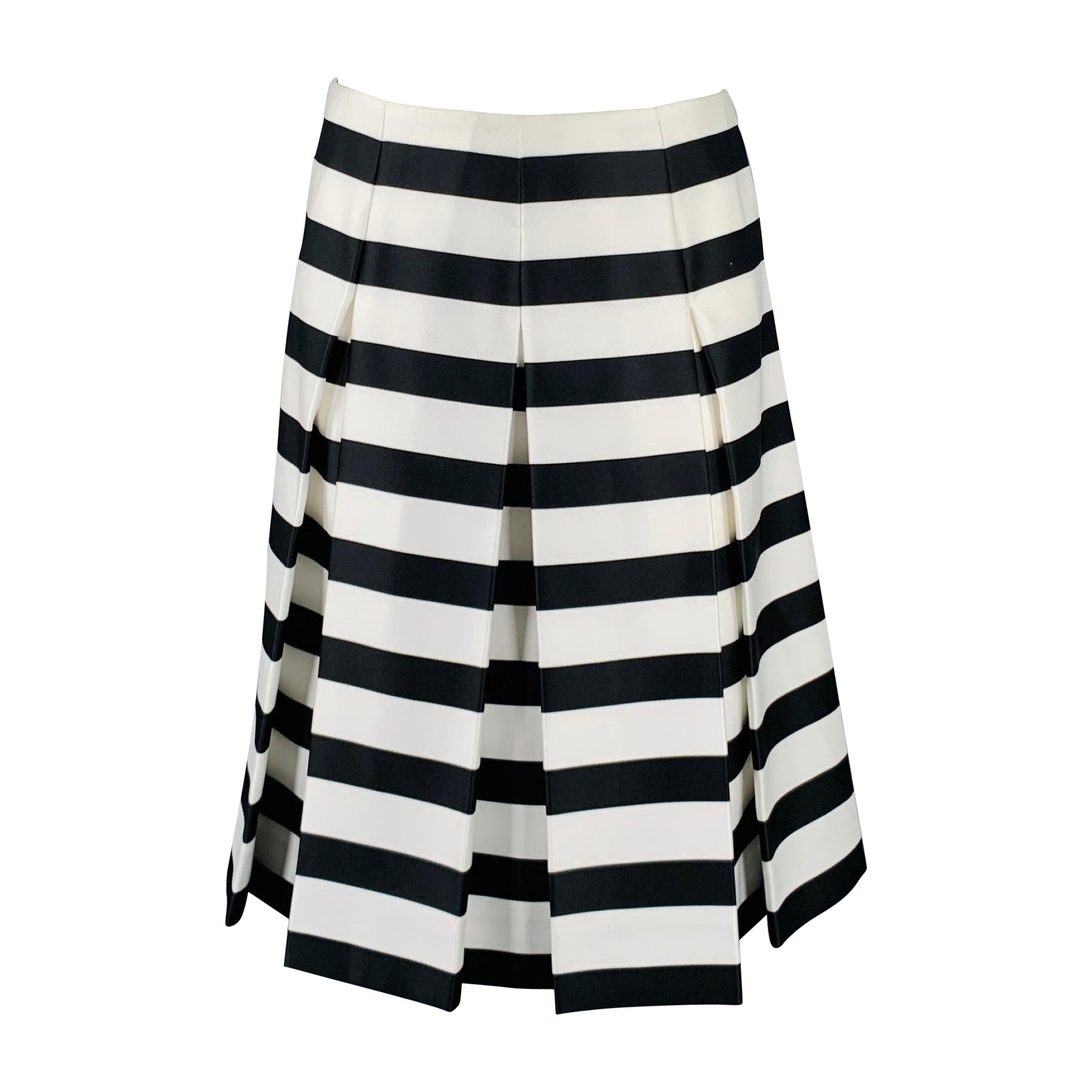 MARC JACOBS Size 0 Black White Polyester Stripe Flared Skirt
