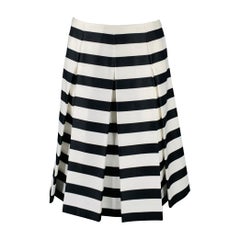 MARC JACOBS Size 0 Black White Polyester Stripe Flared Skirt