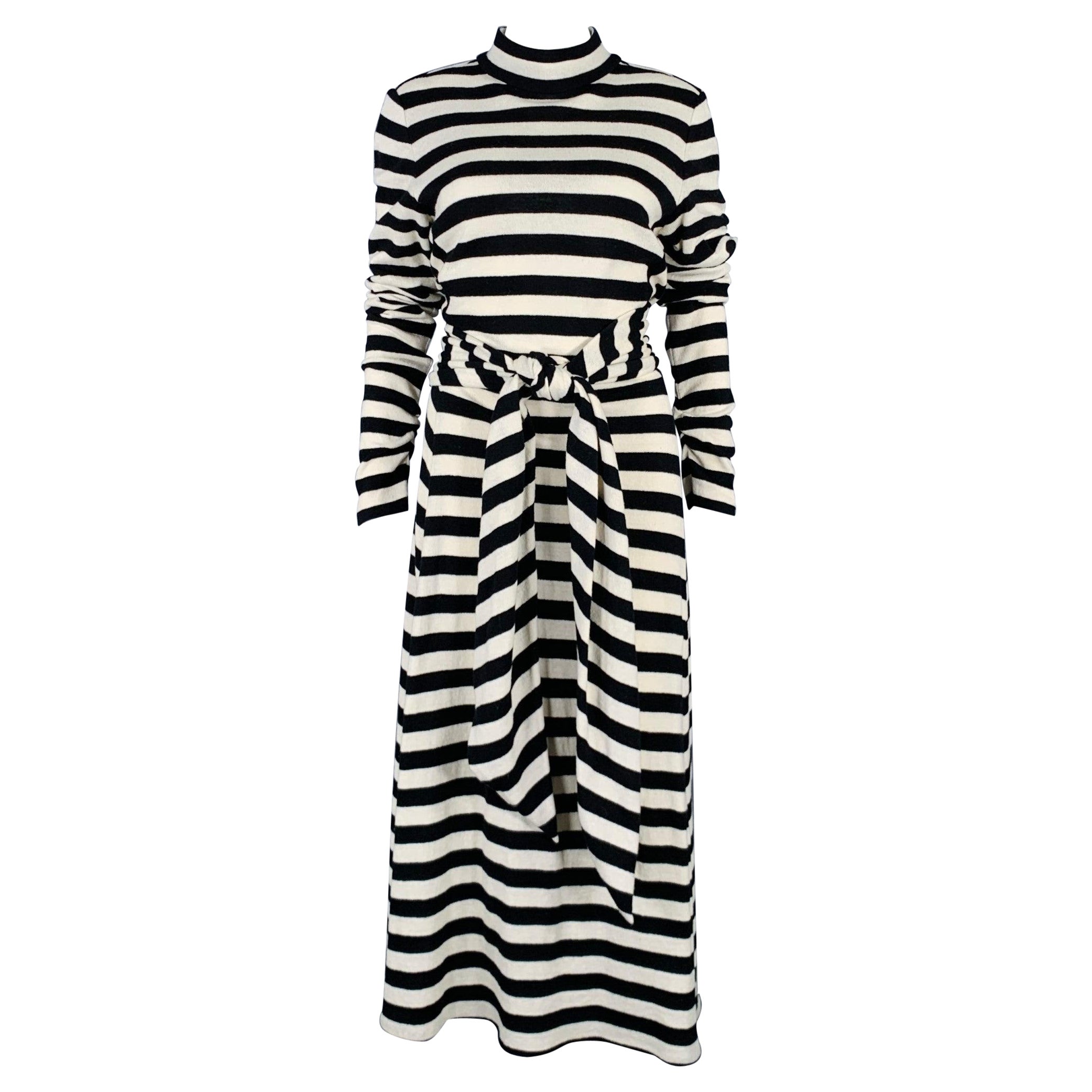 MARC JACOBS Taglia 6 Vestito con cintura a strisce in lana bianca e nera e nylon