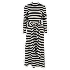 MARC JACOBS Size 6 Black White Wool Nylon Stripe Belted Dress
