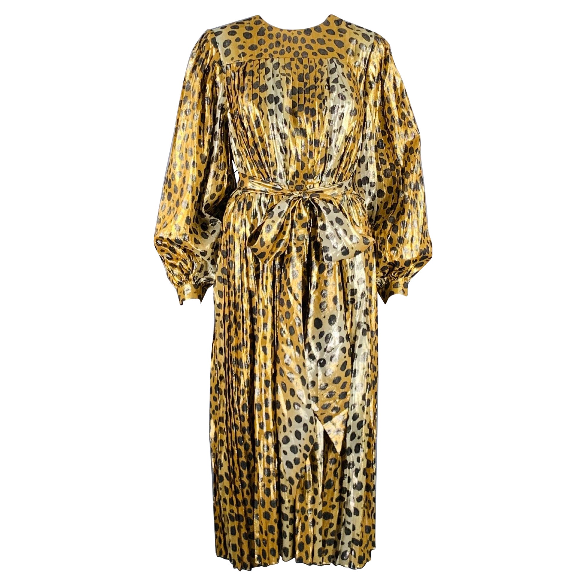 MARC JACOBS Talla 4 Oro Negro Seda Metalizada Estampado Animal Vestido Plisado en venta