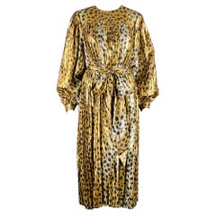 MARC JACOBS Size 4 Gold Black Silk Metallic Animal Print Pleated Dress