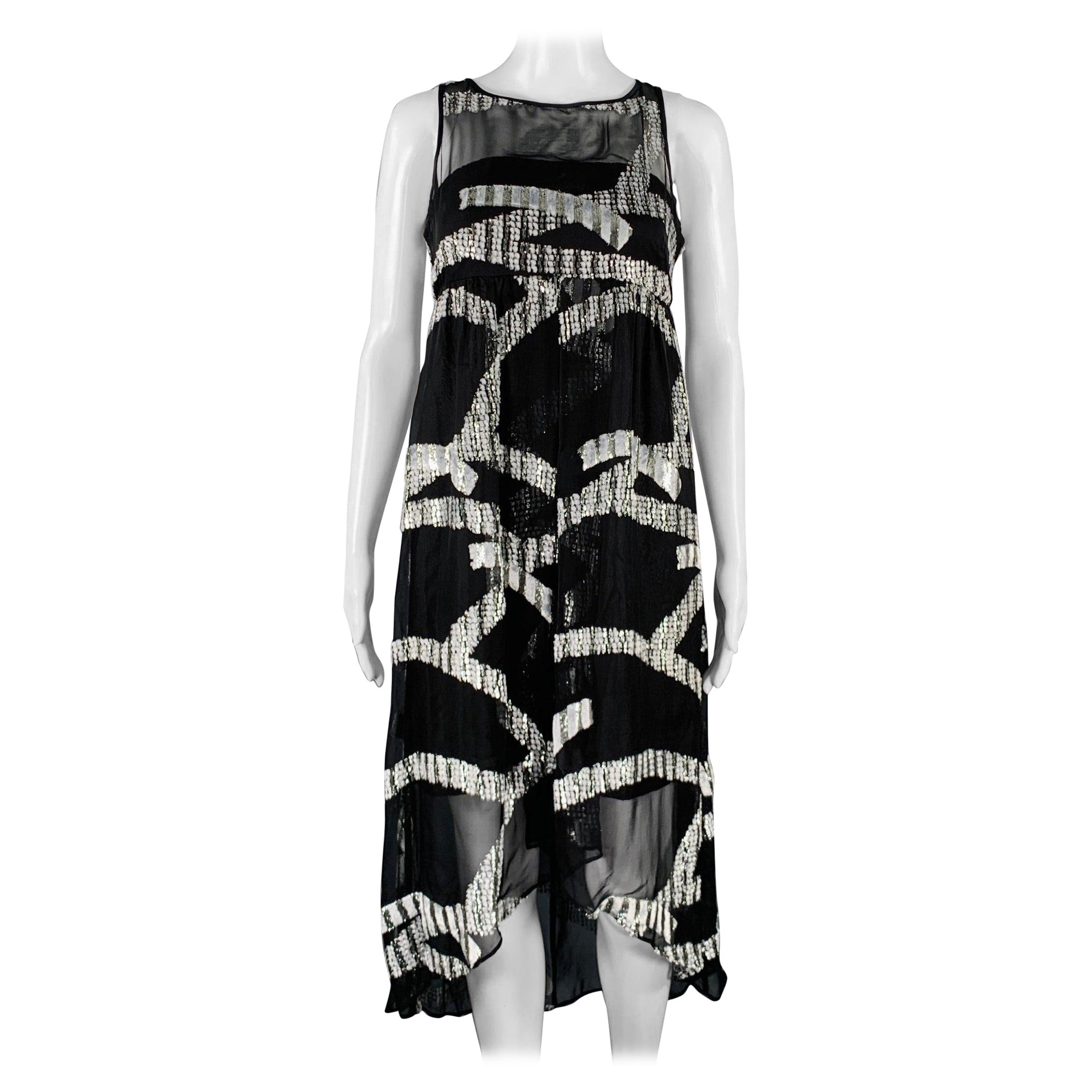 MARC JACOBS Talla 0 Vestido sin mangas en jacquard de mezcla de seda negro plateado en venta