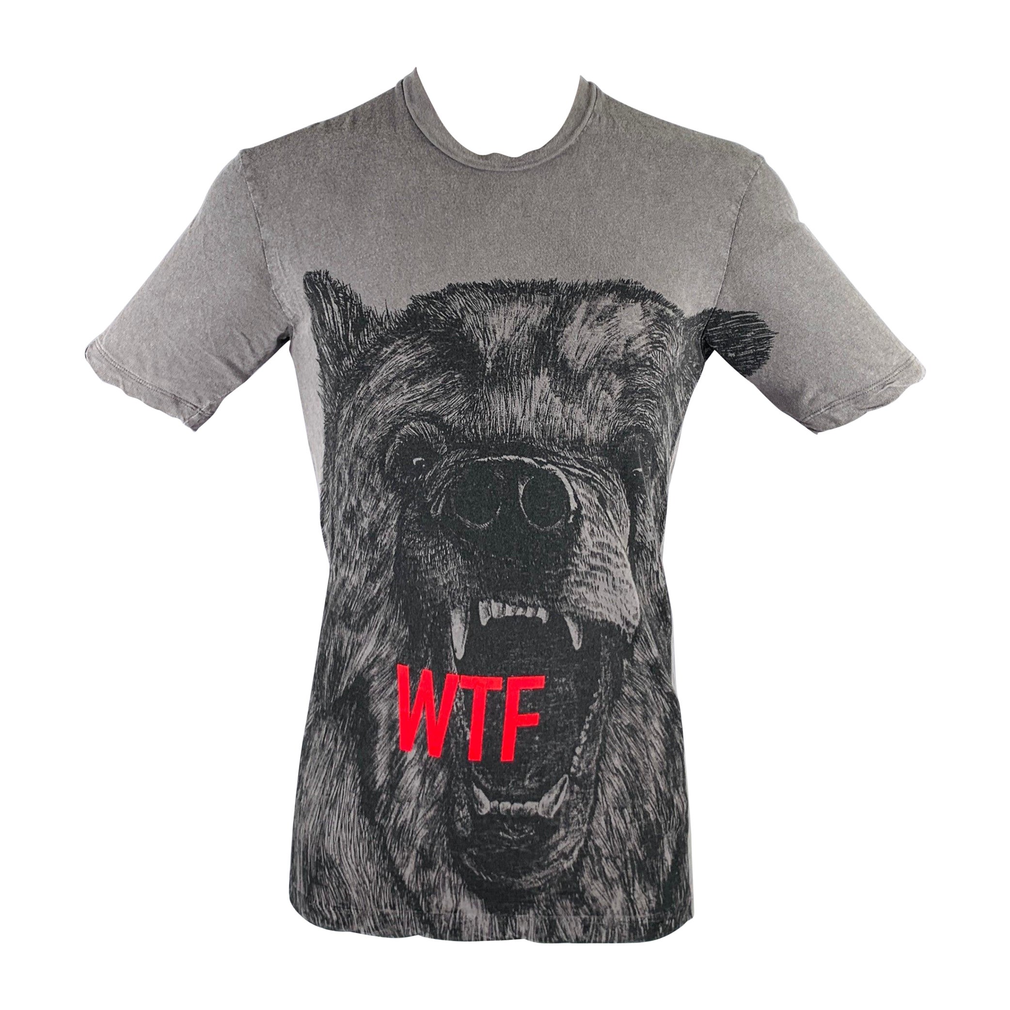 DSQUARED2 Size M WTF Bear Grey Black Cotton Short Sleeve T-shirt For Sale