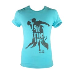 LOVE MOSCHINO Size L Grey Turquoise Graphic Cotton Blend T-shirt