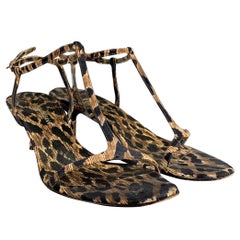 DOLCE & GABBANA Size 9 Brown Black Fabric Animal Print T- Strap Sandals