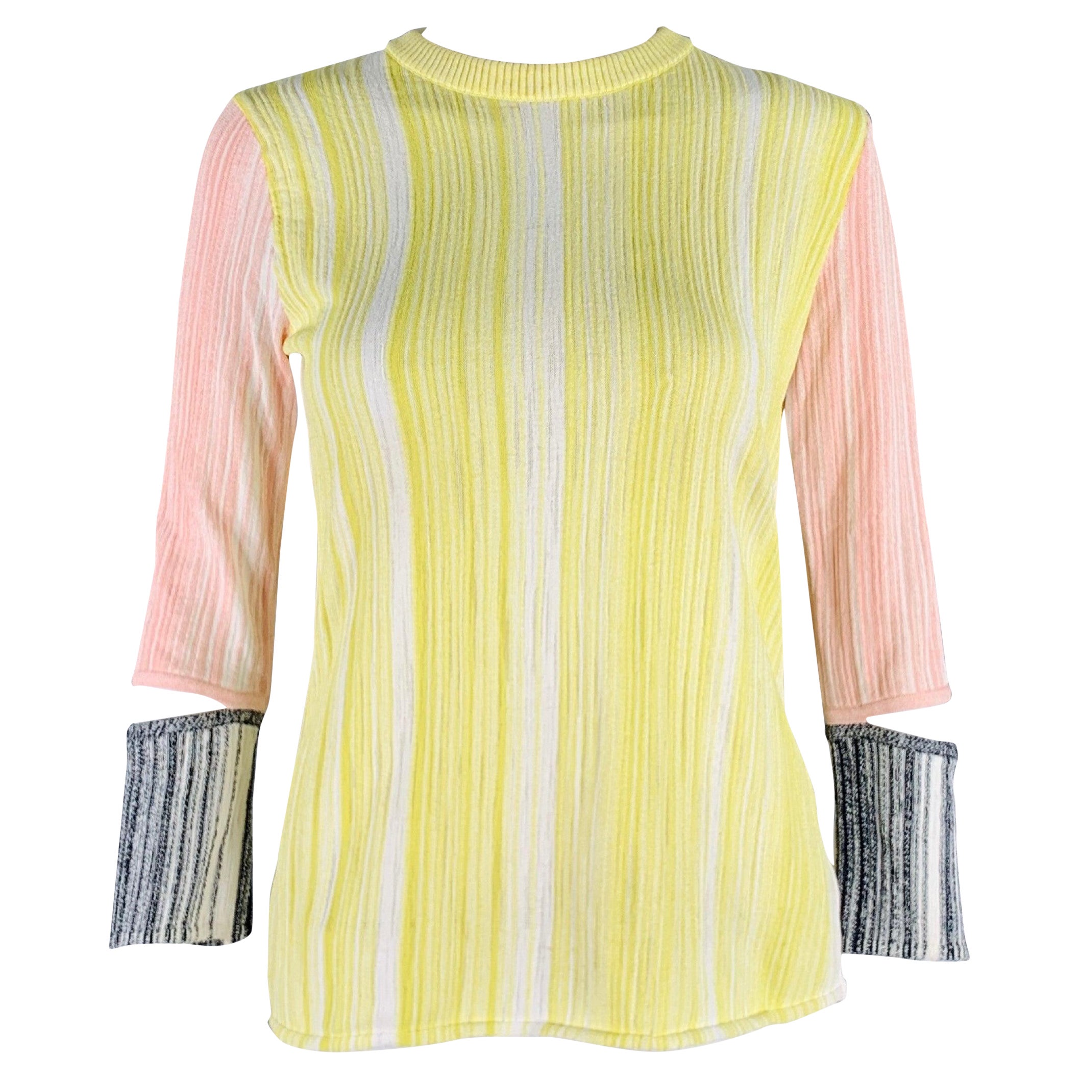 SPORTMAX Size M Yellow Pink Rib Knit Crew Neck Casual Top For Sale