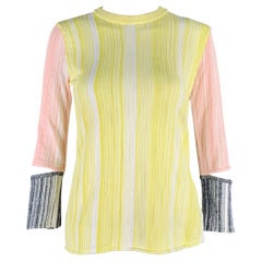 SPORTMAX Size M Yellow Pink Rib Knit Crew Neck Casual Top