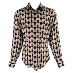 GUCCI Size S Black Rose Grey Butterfly Silk Button Up Long Sleeve Shirt