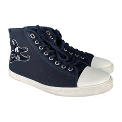 CELINE Größe 10 Schwarz Weiß Applique Canvas High Top Sneakers