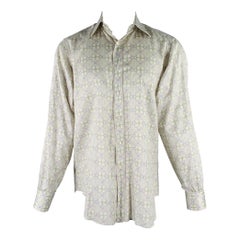 ETRO Size M Green Blue Print Cotton Button Up Long Sleeve Shirt