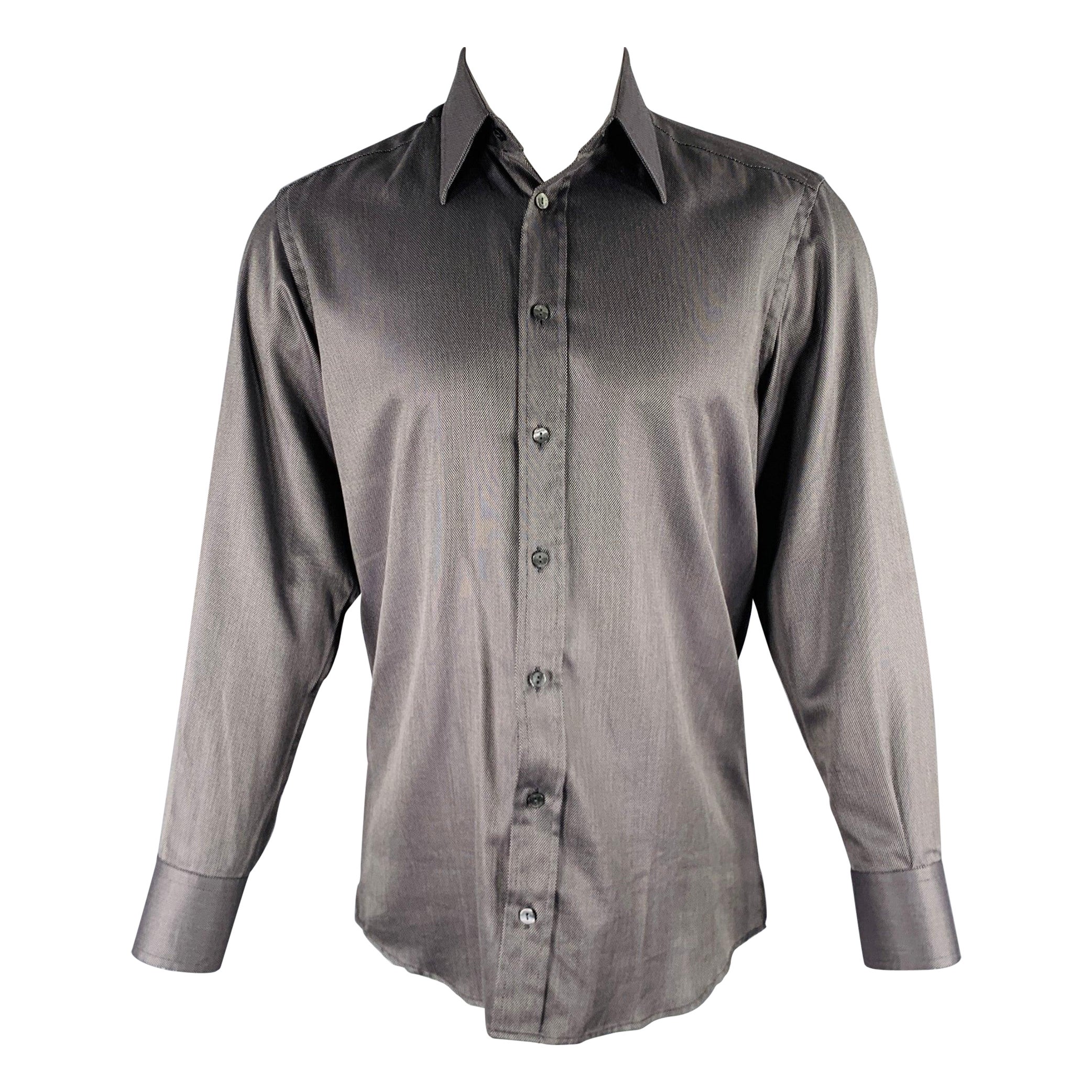 DOLCE & GABBANA Talla S Camisa de manga larga abotonada de algodón gris negro con cabeza de clavo