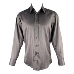 DOLCE & GABBANA Size S Grey Black Nailhead Cotton Button Up Long Sleeve Shirt
