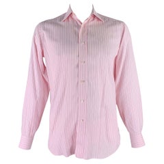 BRIONI - Camicia a maniche lunghe in cotone a righe rosa taglia L