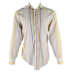BRIONI, chemise à manches longues boutonnée en coton à rayures multicolores blanches, taille M