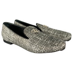 CHANEL Size 8 CC Silver Black Glitter Loafer Flats