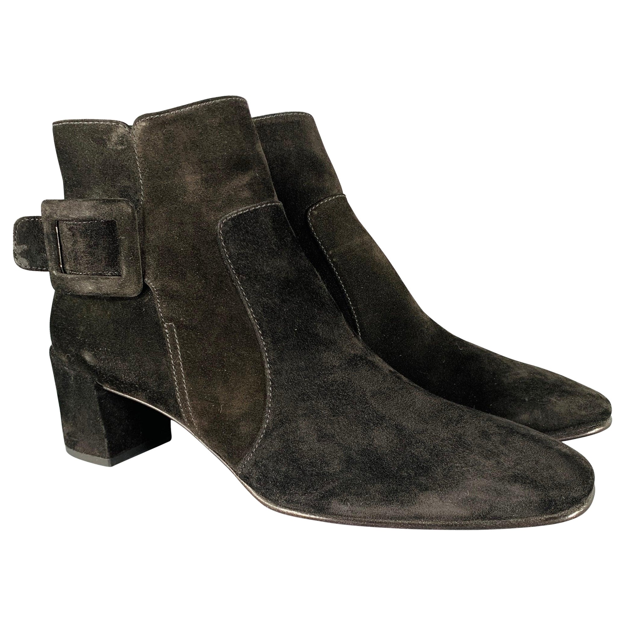 ROGER VIVIER Taille 9 Bottes en daim noir à talons hauts