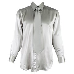 BRIONI, ensemble chemises à manches longues boutonnées en soie argentée, taille L