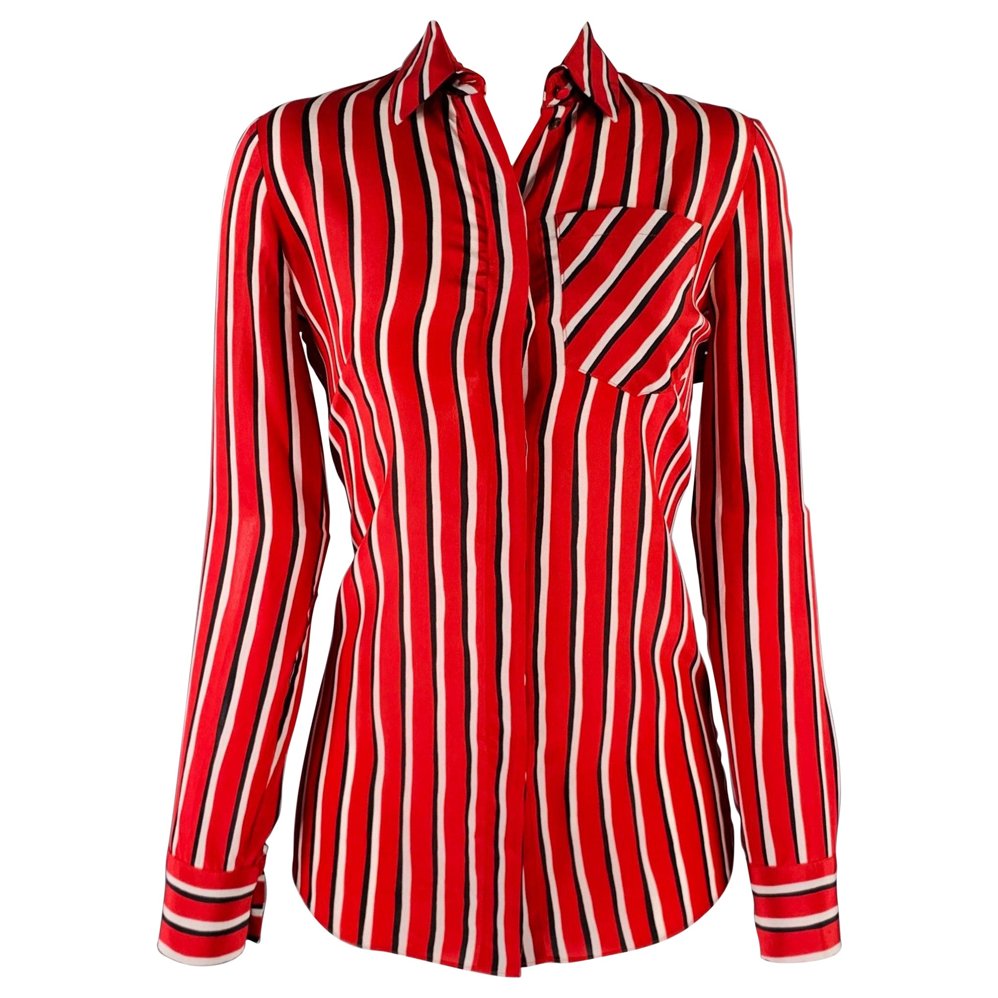 Altuzarra Size 0 Red Black White Silk Stripe Hidden Buttons Casual Top (Top décontracté à boutons cachés)