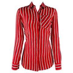 ALTUZARRA Taglia 0 Rosso Nero Bianco Seta a righe con bottoni nascosti Top casual
