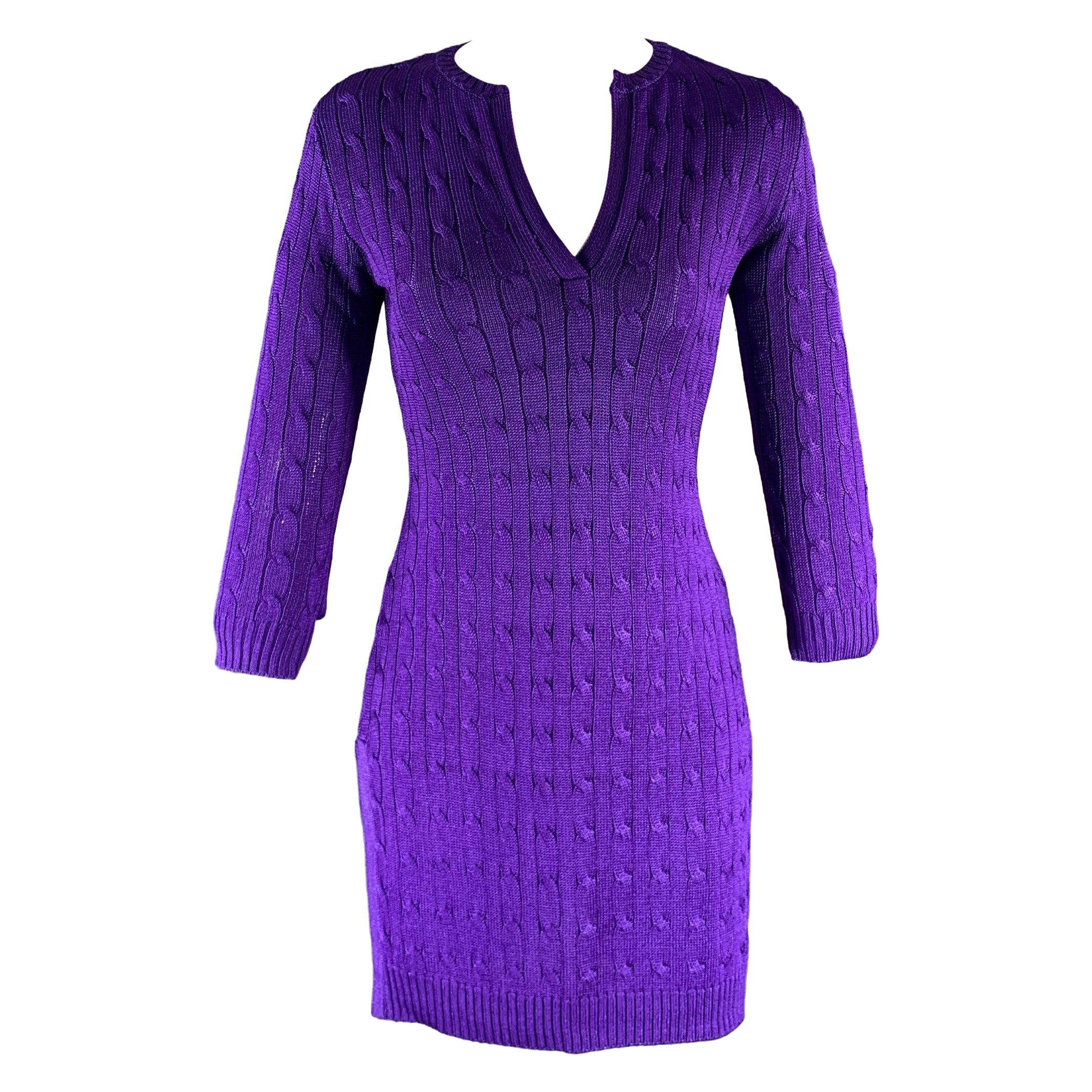 RALPH LAUREN Size S Purple Silk Cable Long Sleeve Dress