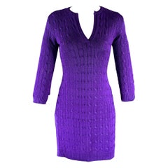 RALPH LAUREN Size S Purple Silk Cable Long Sleeve Dress