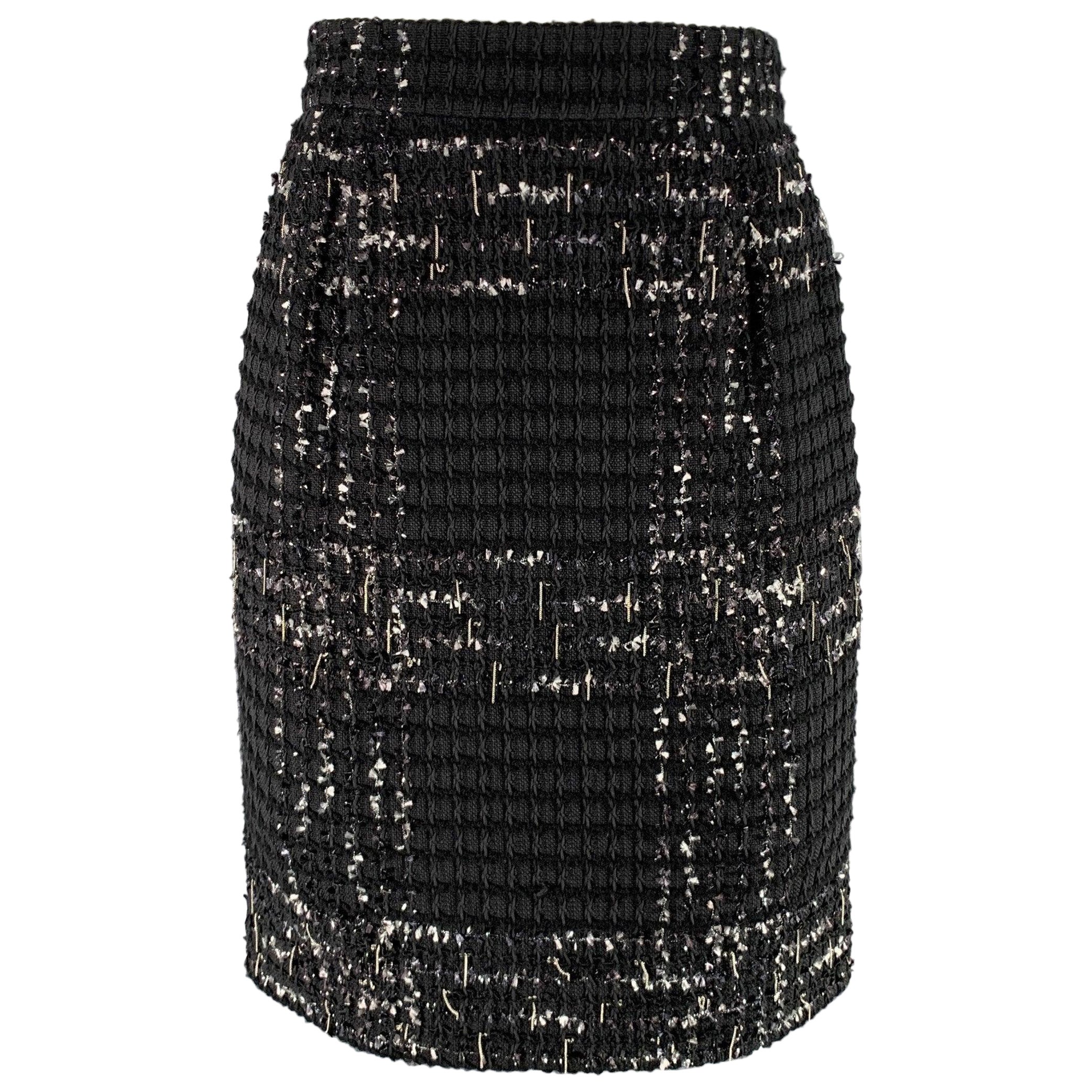 CHANEL Size 4 Black White Cotton Blend Chain Skirt