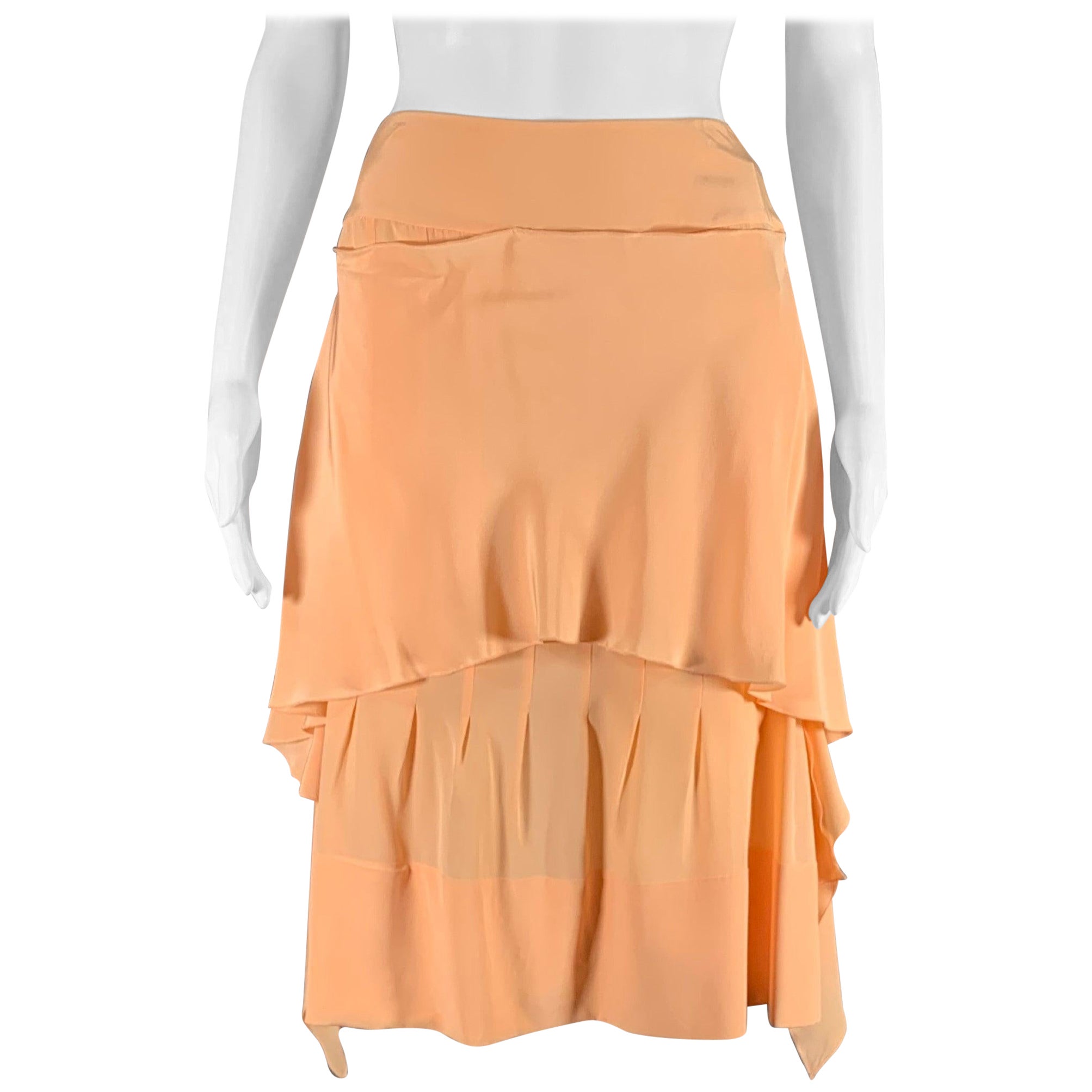 CHANEL Size 4 Orange Sorbet Silk Layered Skirt For Sale at 1stDibs
