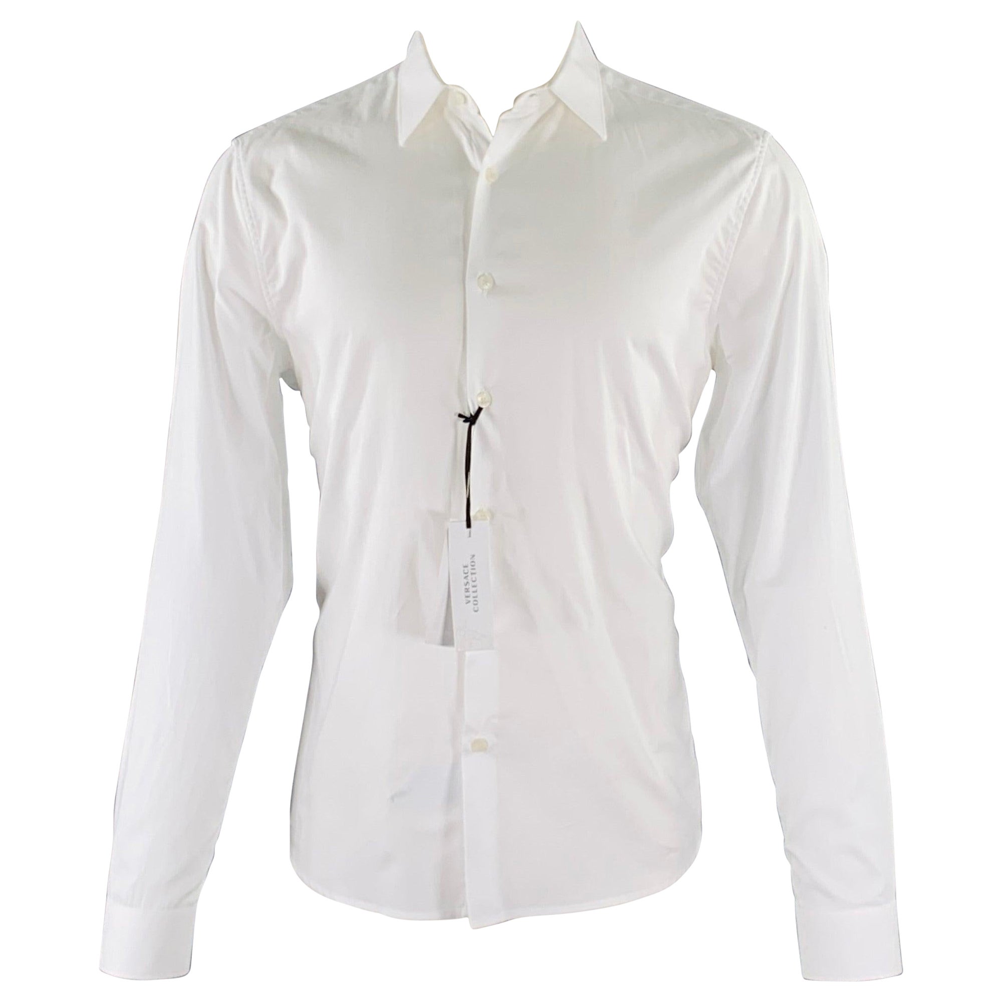VERSACE COLLECTION Size M White Cotton Button Up Long Sleeve Shirt For Sale