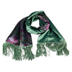 SHANGHAI TANG Green Purple Chinoiserie Silk Scarves
