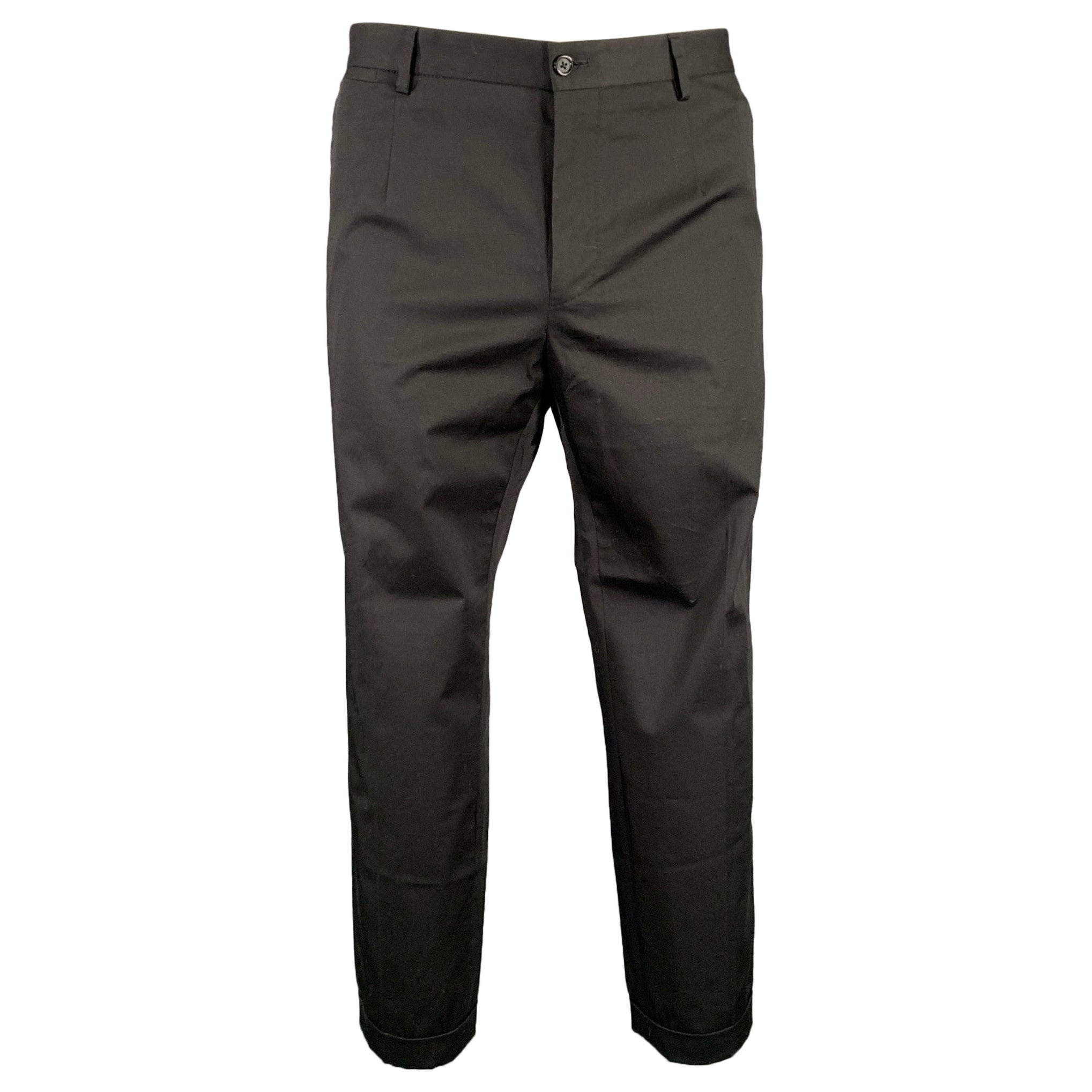 DOLCE & GABBANA Size 36 Black Brown Leopard Stripe Cotton Blend Dress Pants For Sale