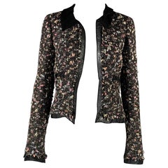 CHANEL Size 4 Black Multi-Color Wool Blend Open Front Jacket