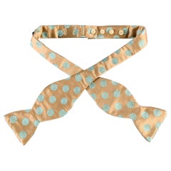 NEIMAN MARCUS Taupe Blue Abstract Floral Silk Satin Bow Tie