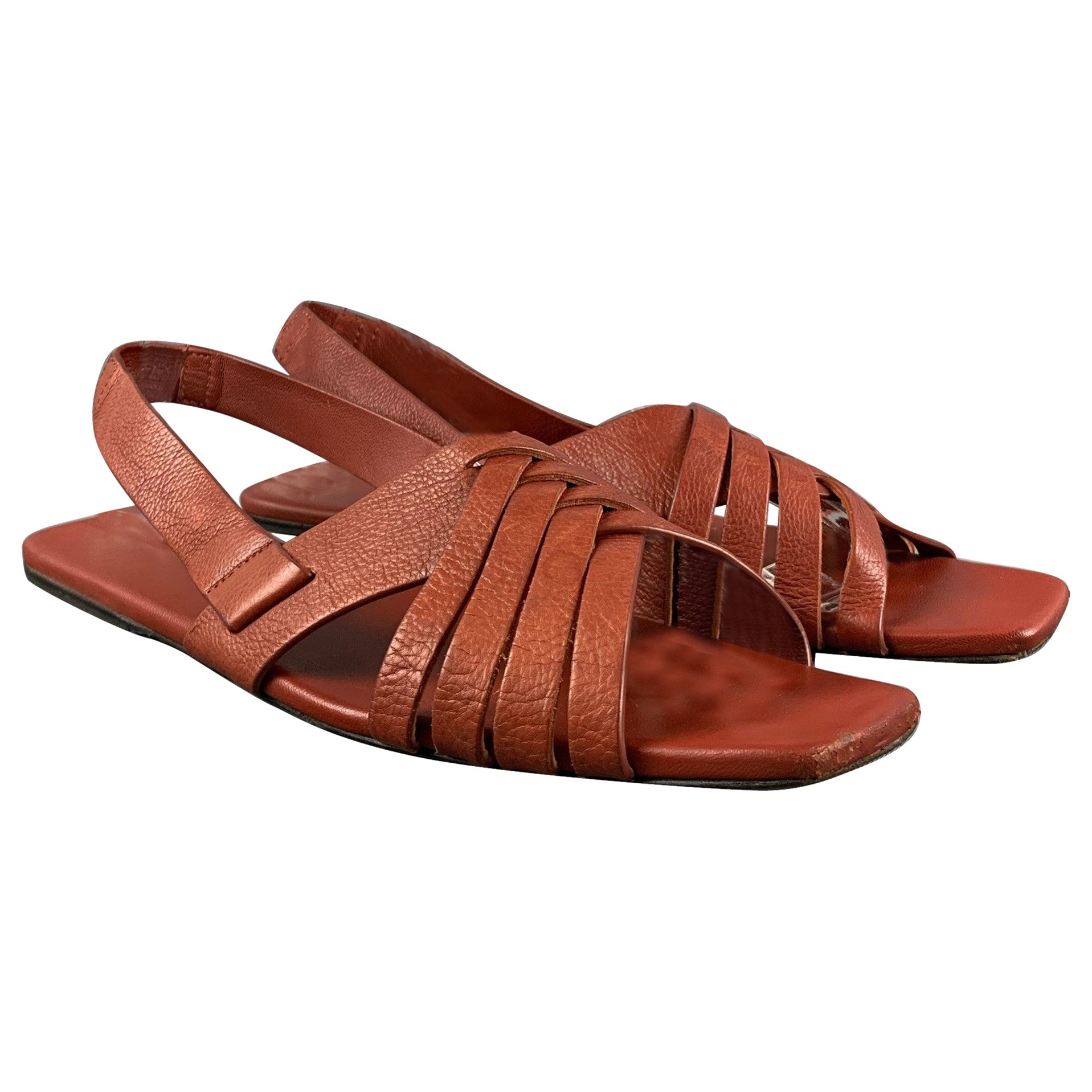 THE ROW Size 8 Brown Leather Flat Sandals For Sale