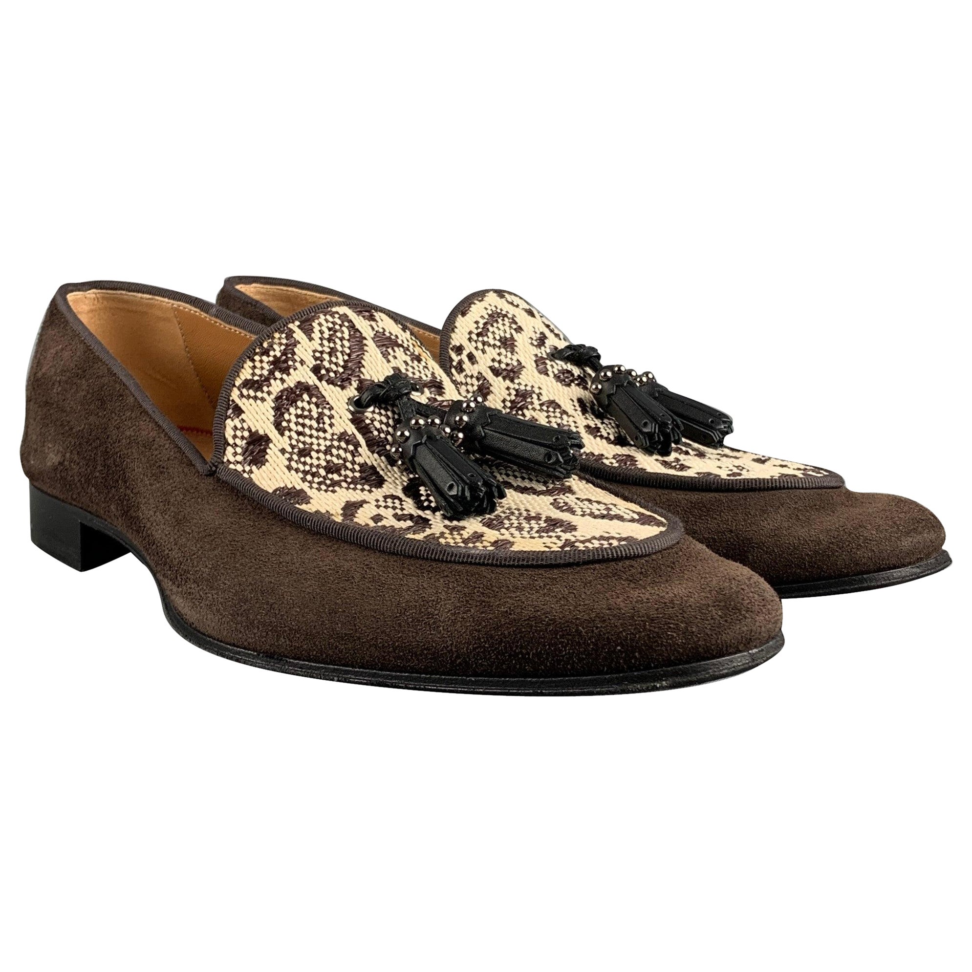 CHRISTIAN LOUBOUTIN Taglia 9 Mocassini con nappe in materiali misti beige e marrone