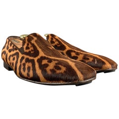 Yves Saint Laurent misura 8 mocassini in pelle marrone tan con stampa animale