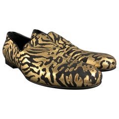 JIMMY Choo taglia 9 Mocassini con stampa animale in jacquard nero oro