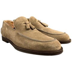 JIMMY CHOO Größe 8,5 Taupe Texturiertes Leder Slip On Loafers