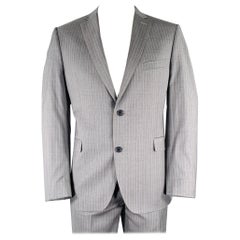 Saks Fifth Avenue taglia 44, abito in lana e seta a righe grigio-blu con risvolto a tacca