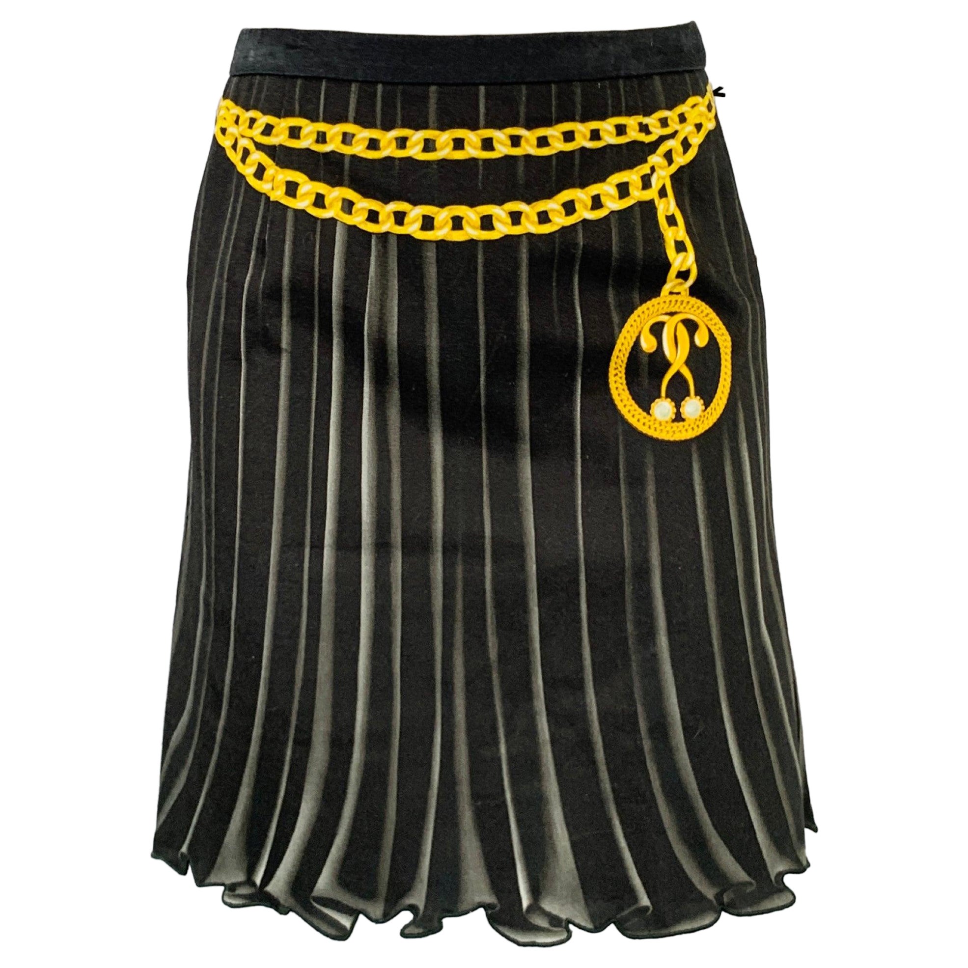 MOSCHINO Size 4 Black Yellow Cotton Blend Print Scalloped Skirt