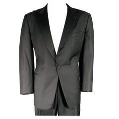 ERMENEGILDO ZEGNA Size 46 Black Wool Peak Lapel Tuxedo