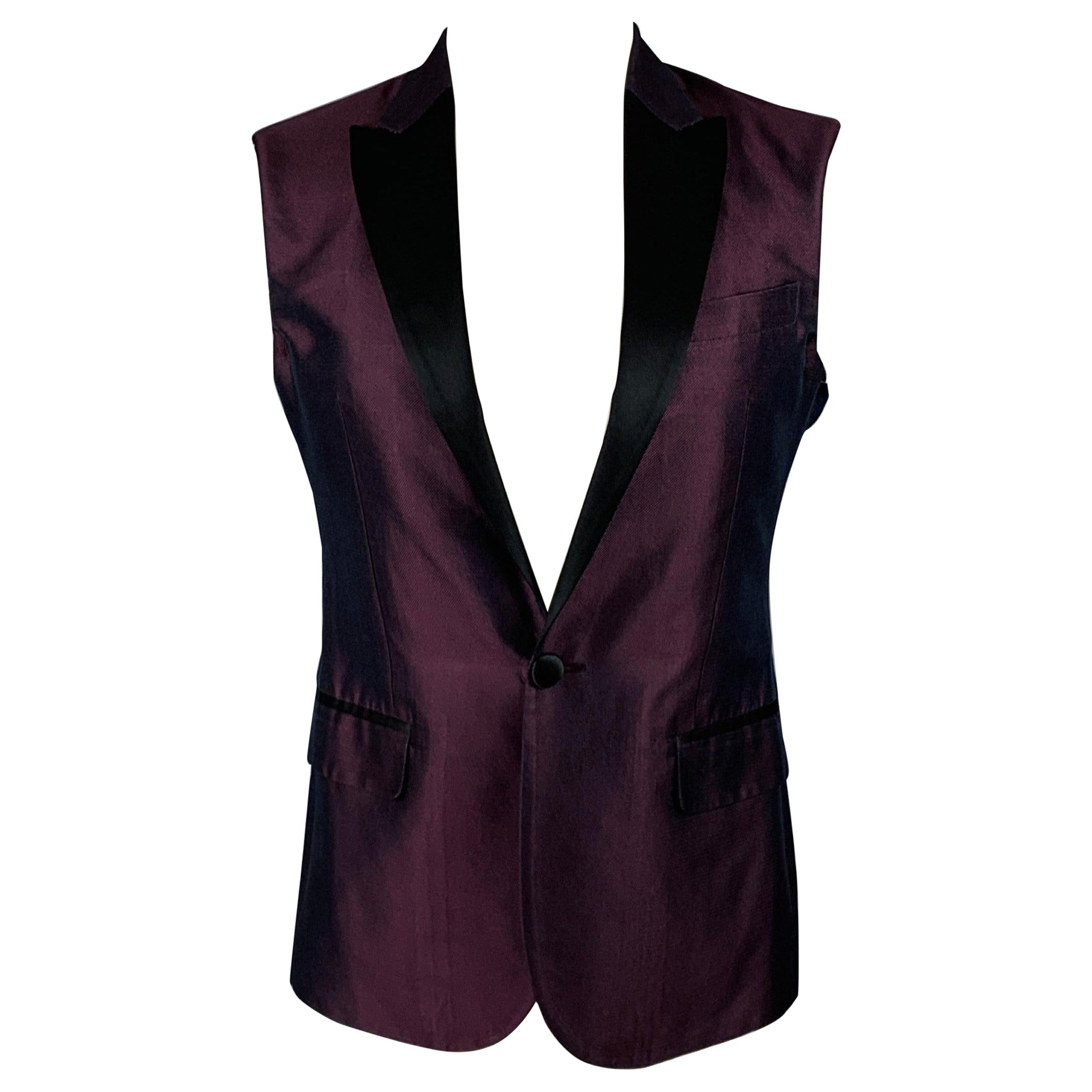 DSQUARED2 Size 38 Purple Black Silk Peak Lapel Vest For Sale