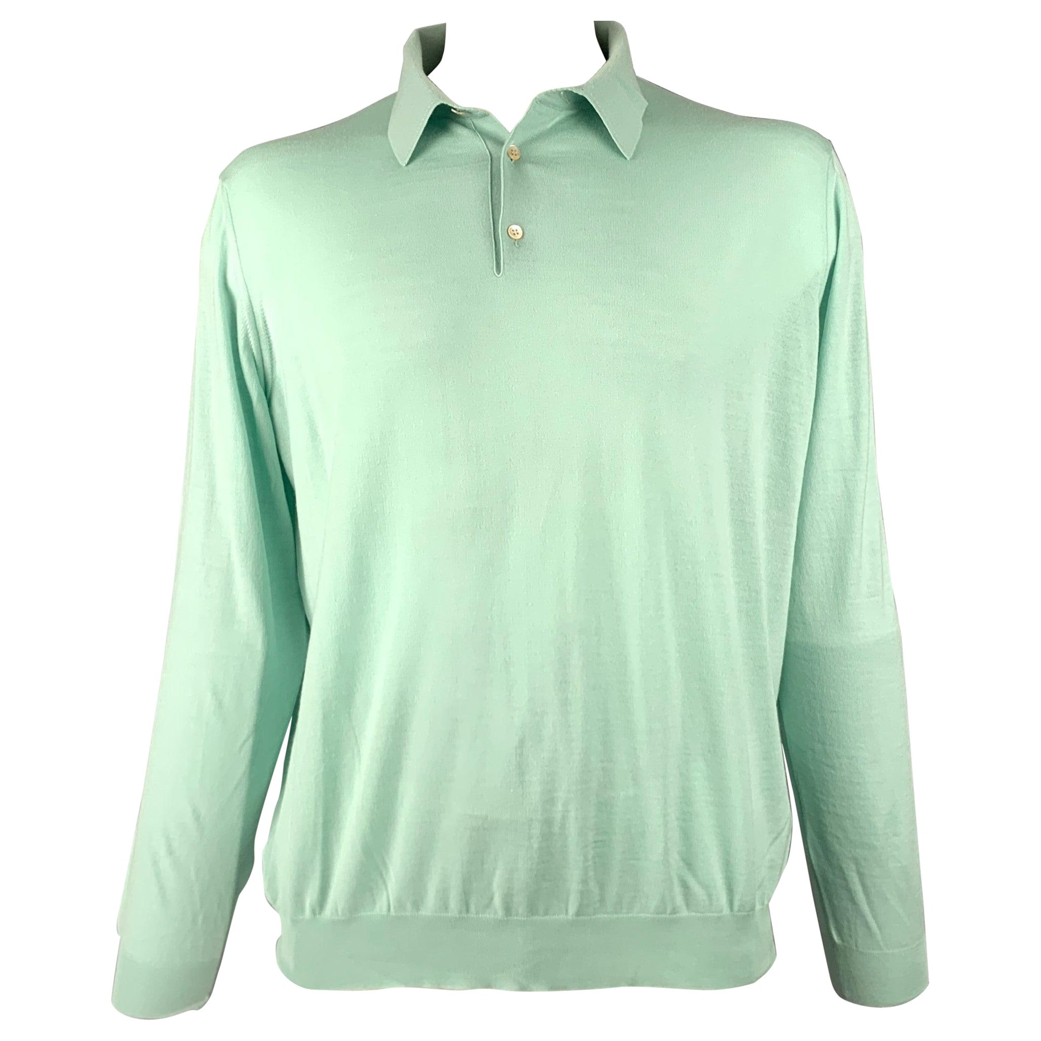 MALO Size XXL Mint Green Knit Wool Polo Pullover